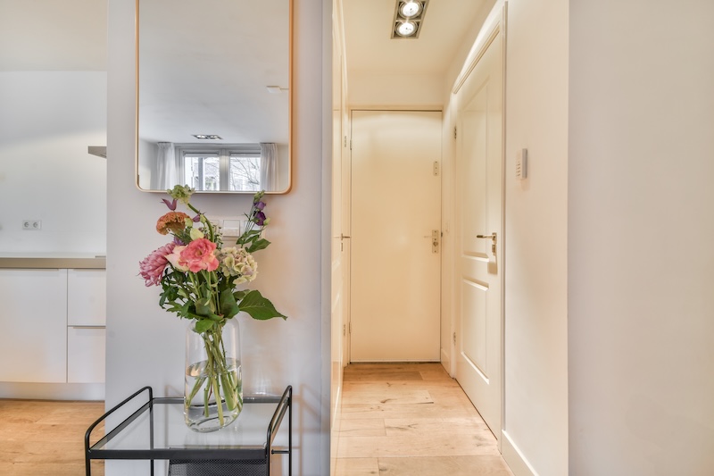 modne kolory farb do przedpokoju z wąskimi drzwiami 