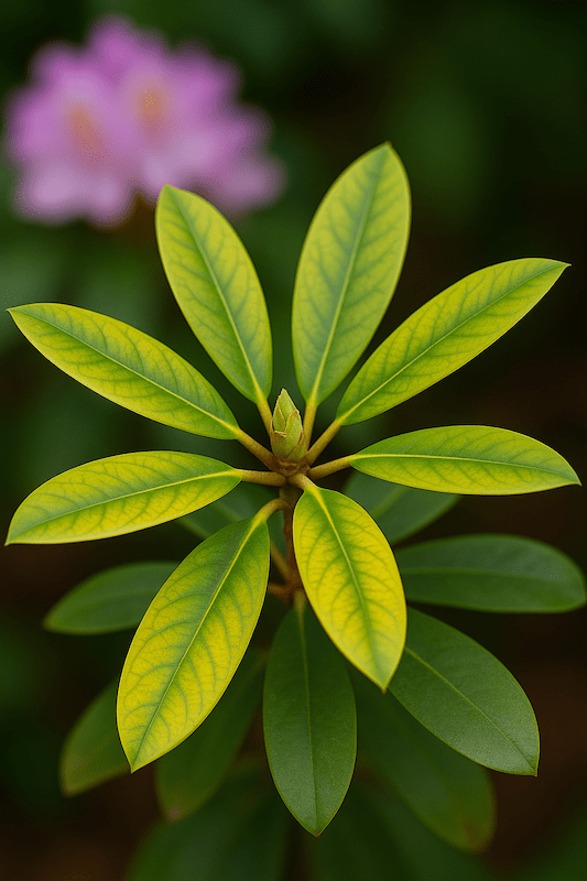 rododendron z chlorozą liści 