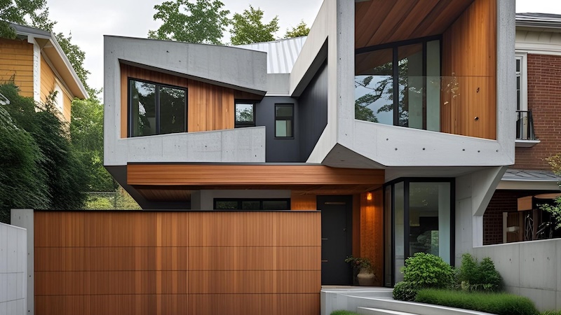 nowoczesny dom piętrowy z betonu i drewna 