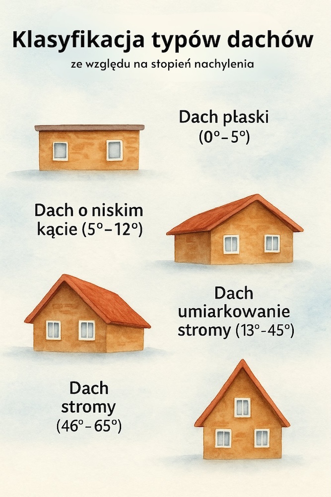kąt nachylenia dachu - tabela ze stopniami rodzajów dachów 