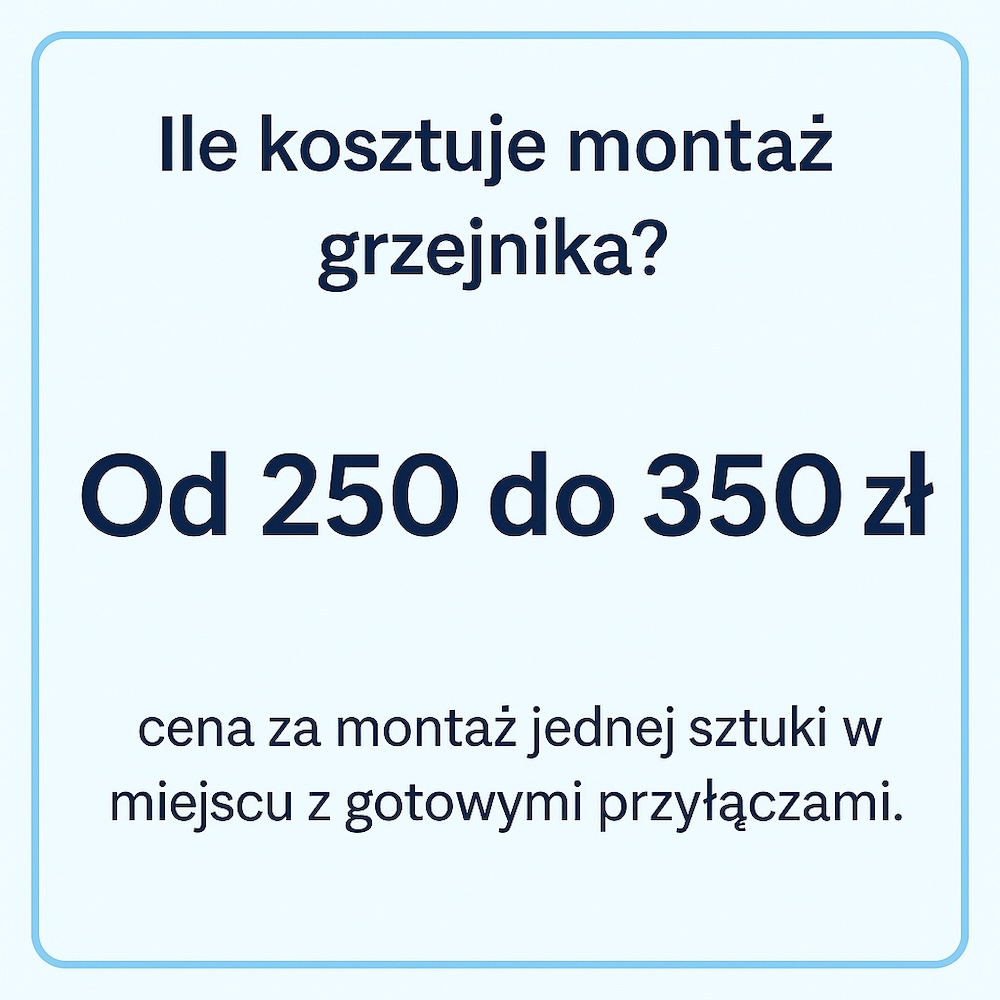 montaż grzejnika - cena szacunkowa w 2025 roku za sztukę Montaż grzejnika - cena za jedną sztukę