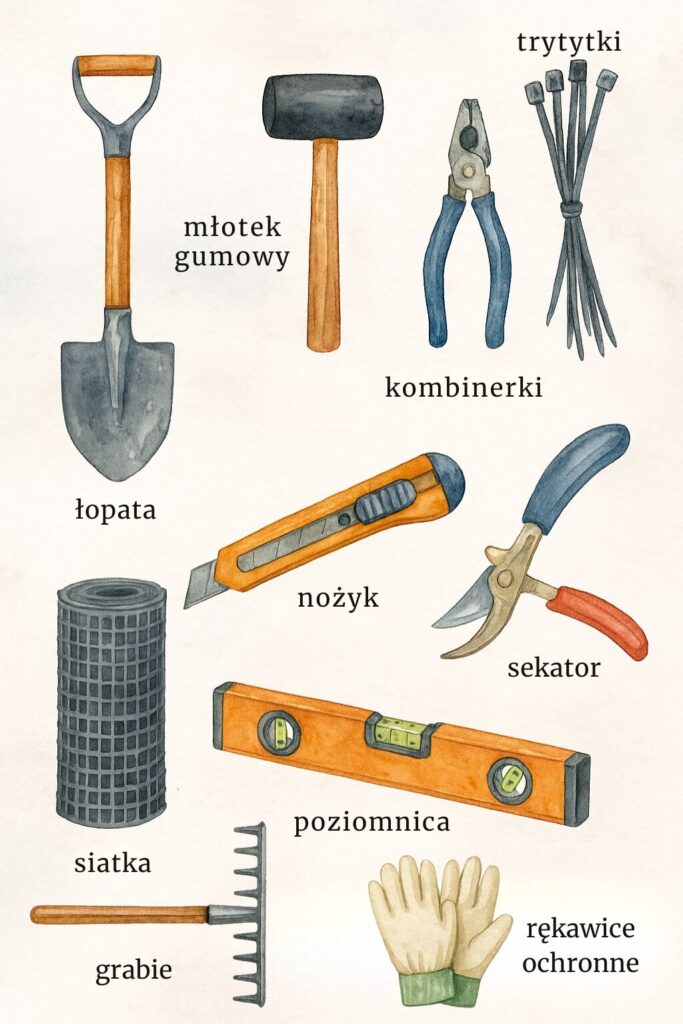 narzędzia przydatne do montażu siatki na krety