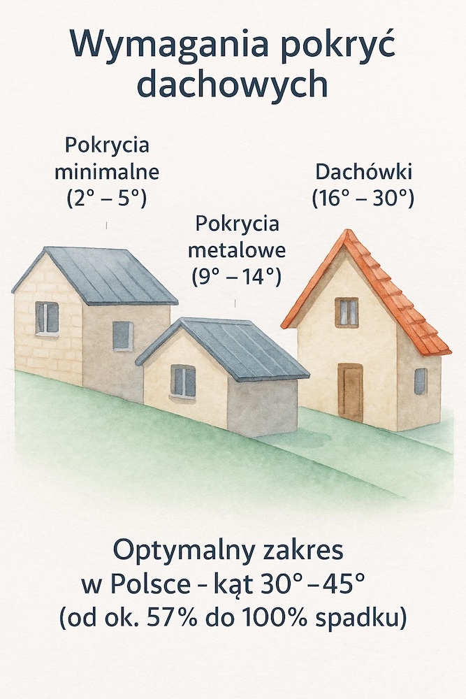 pokrycia dachowe - wymagania nachylenia 