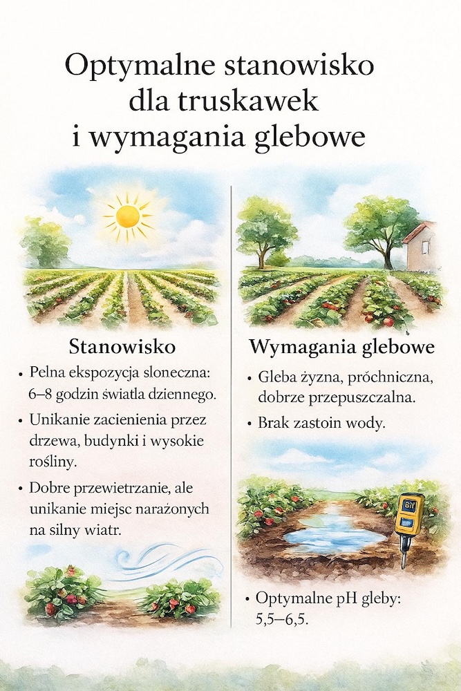 pomysł na truskawki w ogrodzie - stanowisko o wymagania 