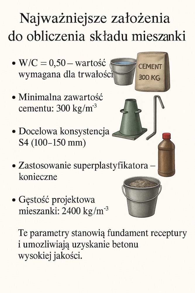 receptura betonu b25 na 1m3 - obliczanie składu
receptura betonu b25 na 1m3 - założenia do obliczenia składu