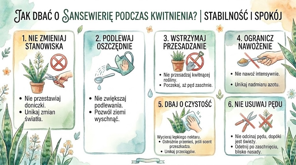 jak dbać o sansewierię gdy kwitnie 