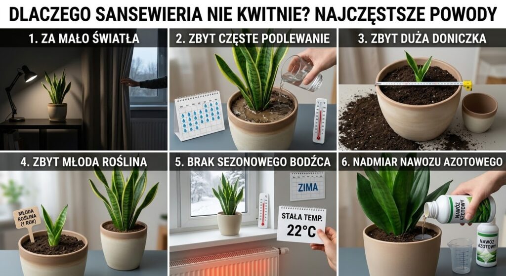 powody braku kwitnienia sansewierii 