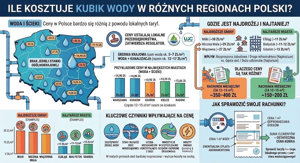 ile kosztuje kubik wody w różnych miastach ile kosztuje kubik wody w miastach Polski