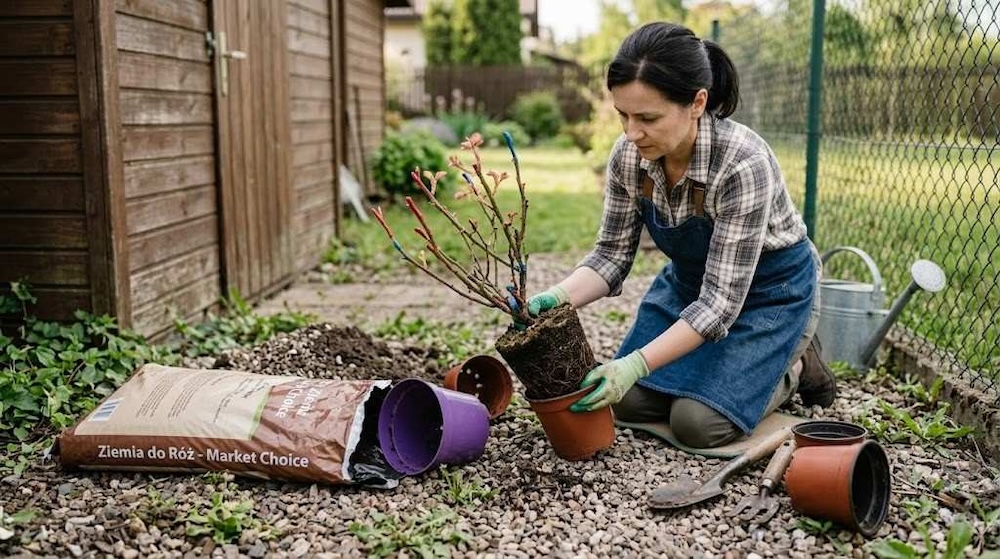 jak sadzić róże z marketu - wyjęcie sadzonki 