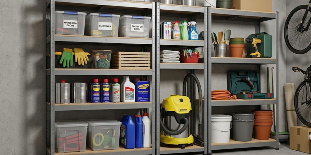 Regał metalowy w garażu – organizacja narzędzi i chemii