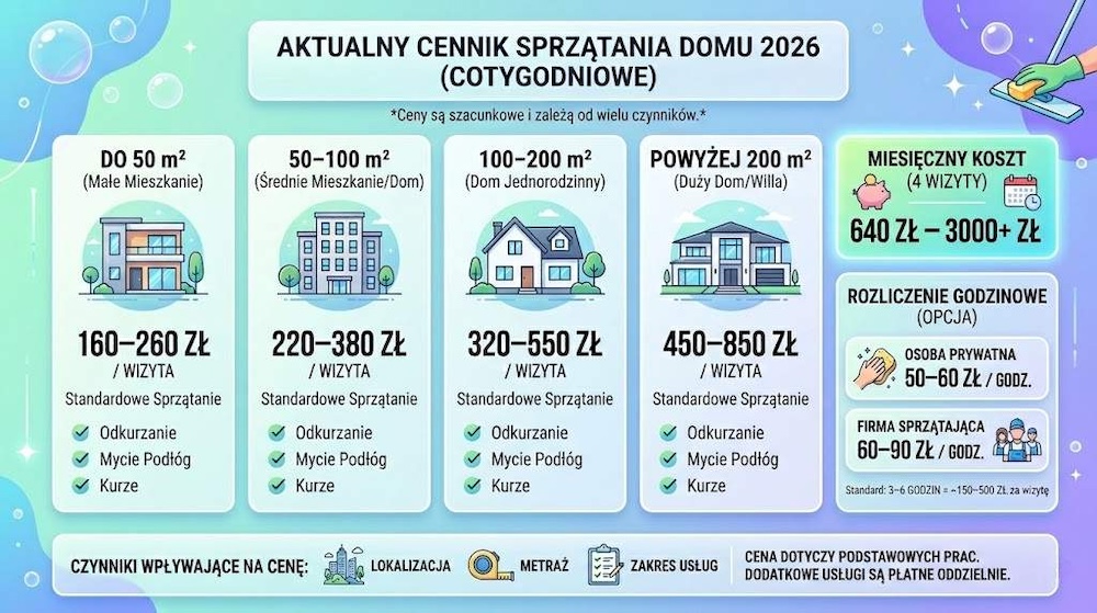 ile kosztuje sprzątanie domu raz w tygodniu - cennik na 2026 rok 