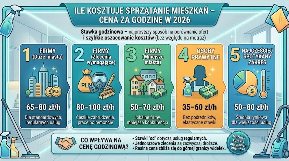 sprzątanie mieszkań - cena za godzinę od czego zależy 