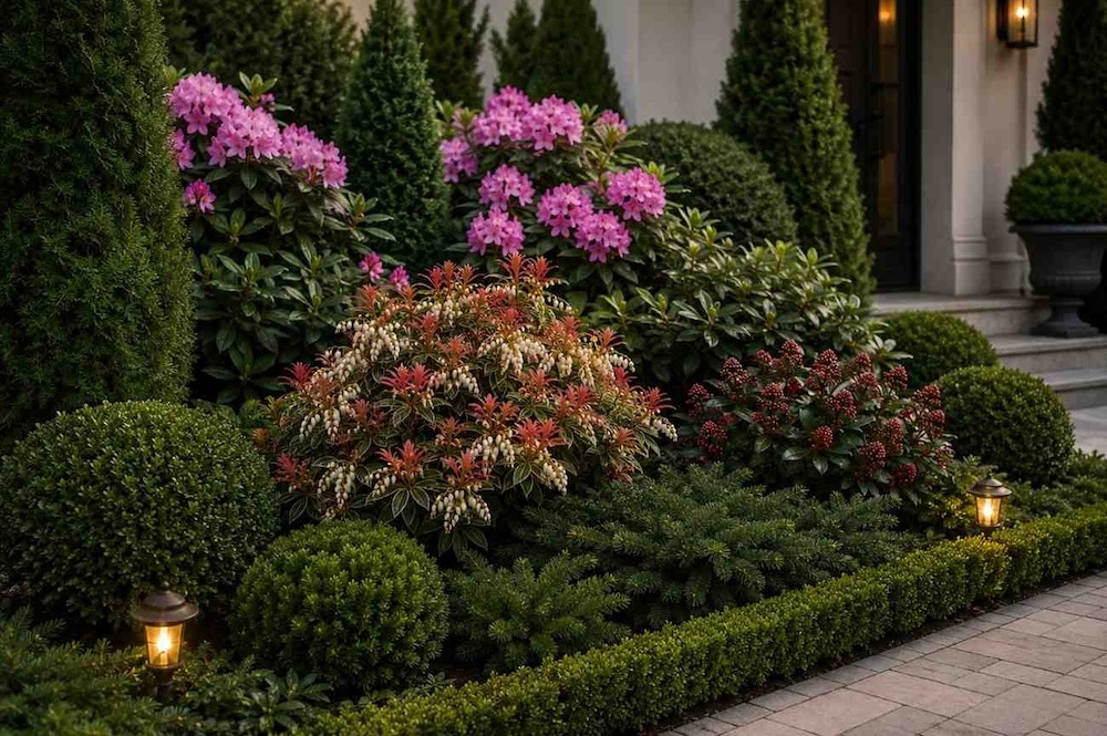 rabata zimozielona i rododendron rabata z krzewami zimozielonymi i rododendronem