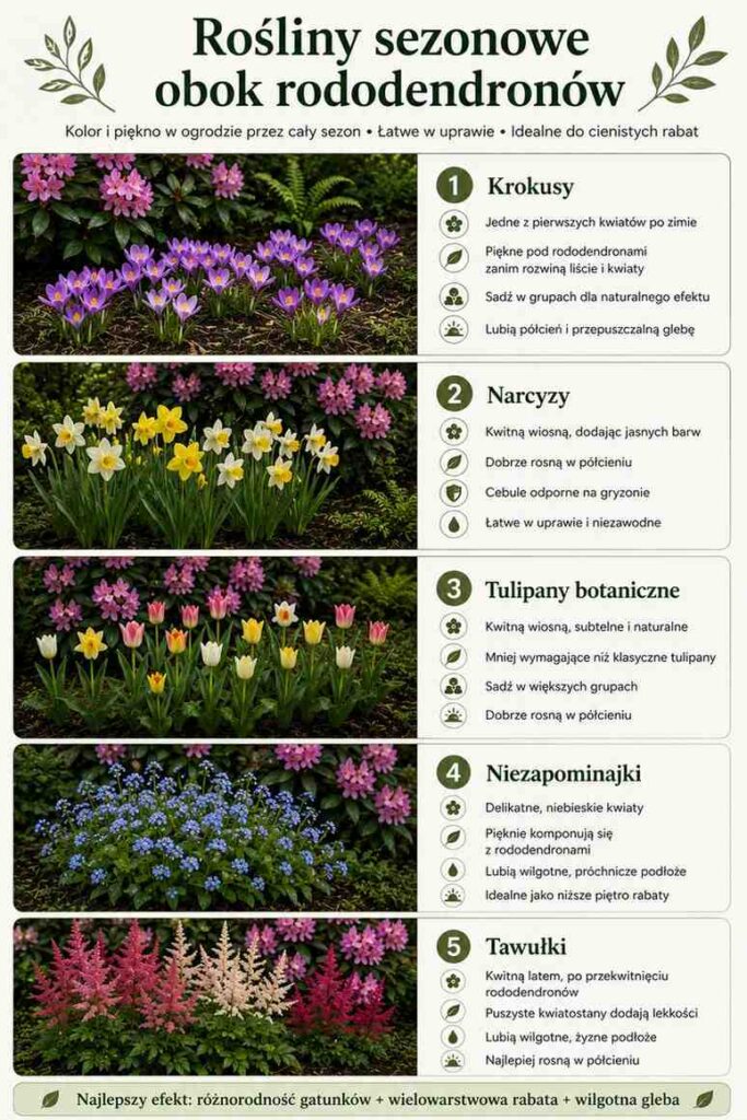 rododendron z roślinami sezonowymi jakie rośliny sezonowe lubi rododendron