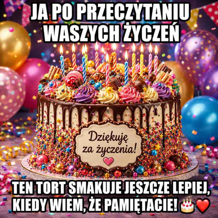 mem z tortem i podziękowaniami 