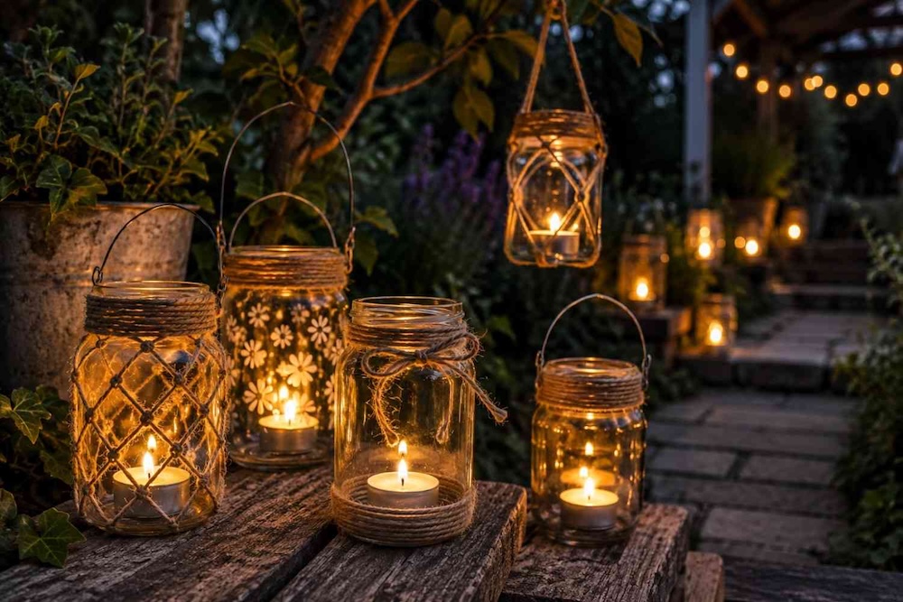 ozdoby do ogrodu wykonane samemu - lampion w słoiku 