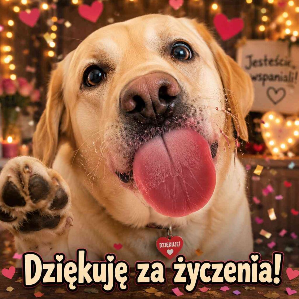 dziękuję za życzenia - obrazek z psem 