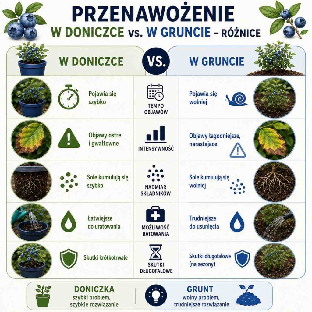 przenawożenie borówki - jak przebiega w doniczce a jak w gruncie