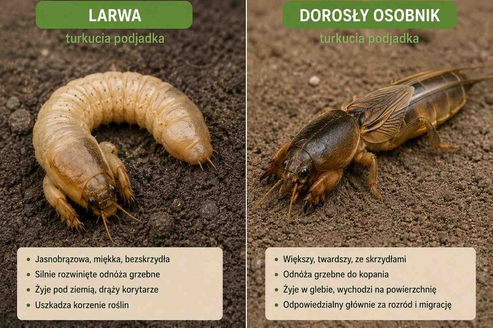 turkuć podjadek - larwa i dorosły owad