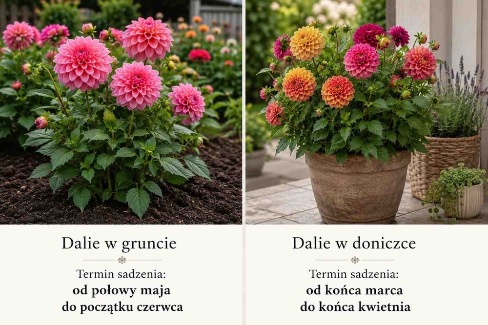 sadzenie dalii w gruncie i w doniczce 