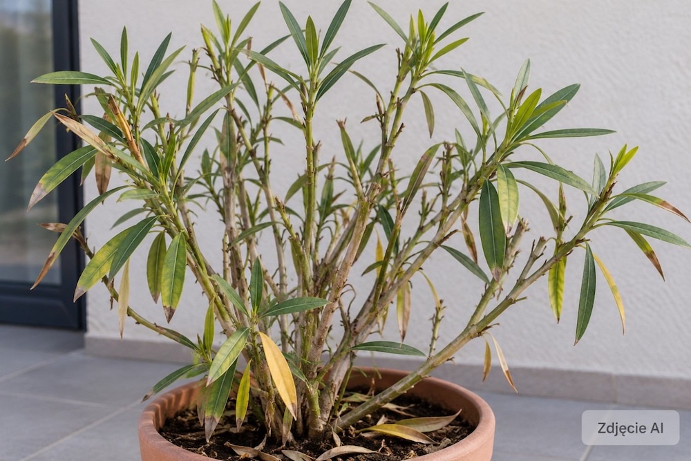 oleander po zimie - wygląd i stan liści oleander po zimie - jak wygląda