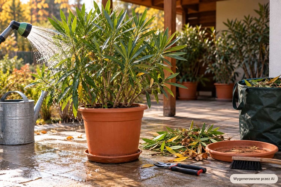 oleander zimowanie - pielęgnacja przed zimą oleander zimowanie - przygotowania jesienne